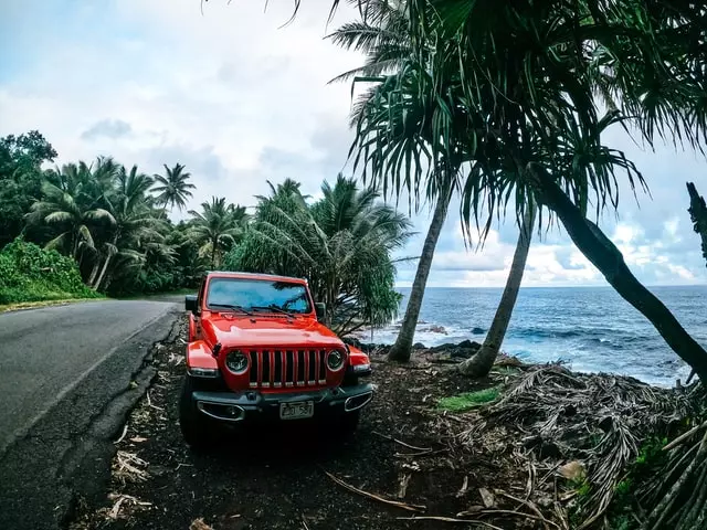 Red Jeep Wrangler on The Beach Pictures