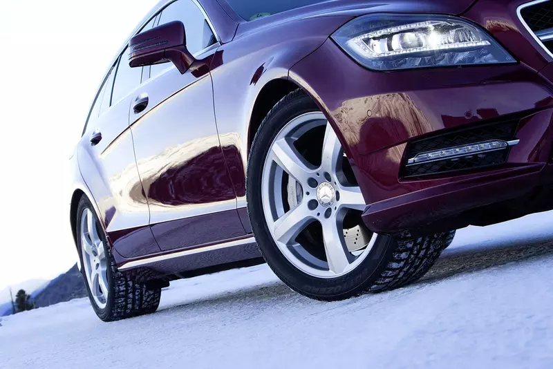 Mercedes-Benz CLS in Snow with Snow Tires