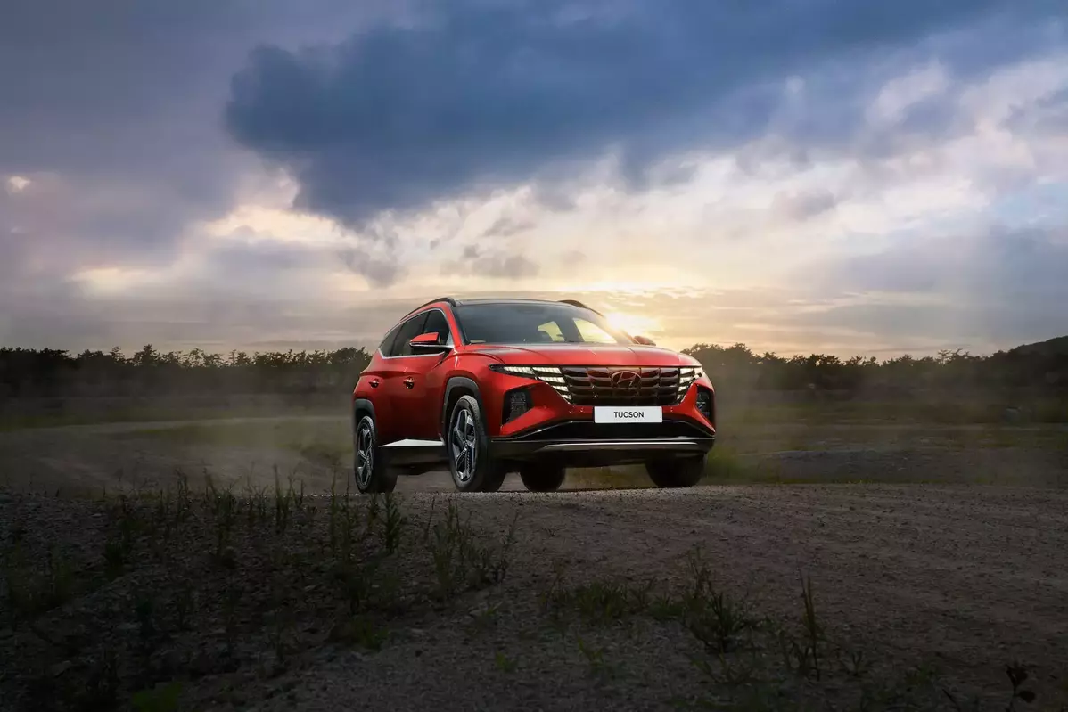 Red Hyundai Tucson Off-road with LED Headlights