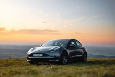 Tesla Model 3 with Sunset