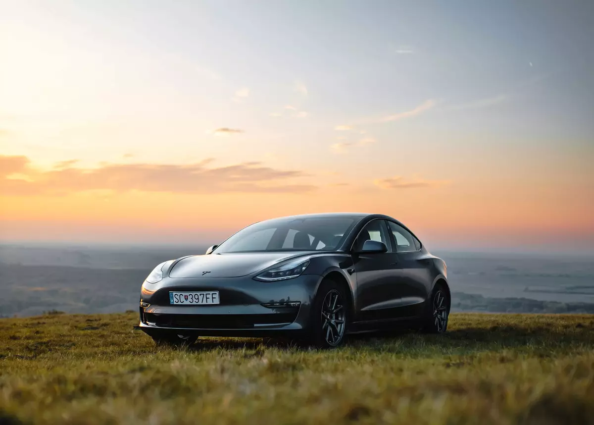 Tesla Model 3 with Sunset 