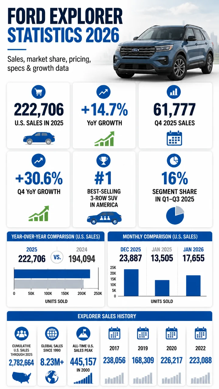 Ford Explorer Statistics 2026: Sales, Market Share, Pricing, Specs & Growth Data