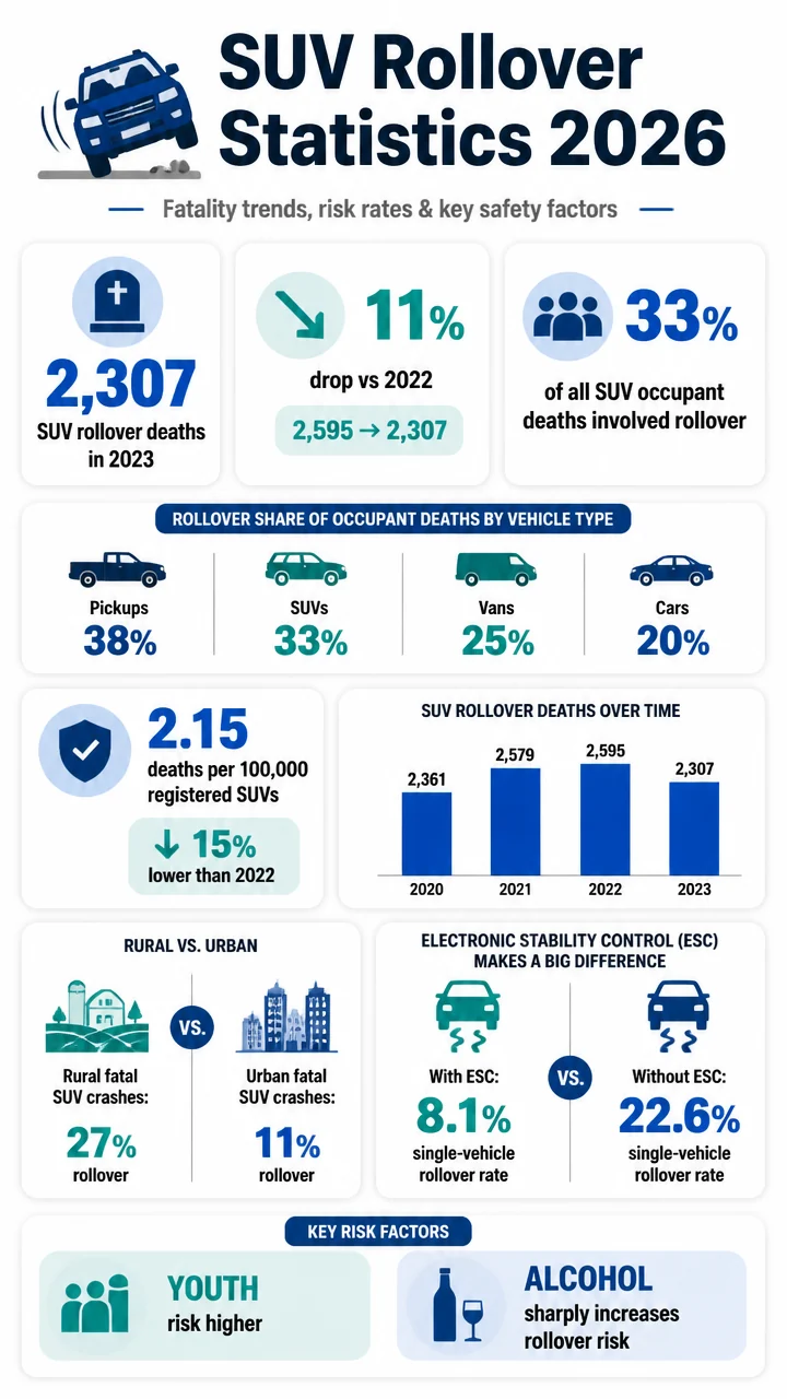SUV Rollover Statistics 2026: Fatality Trends, Risk Rates, and the Safety Factors Behind the Numbers